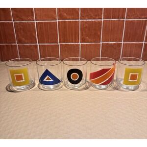 5 Libbey Modern Geometric Mod Drinking‎ Glasses Collectible MCM Barware 1970s
